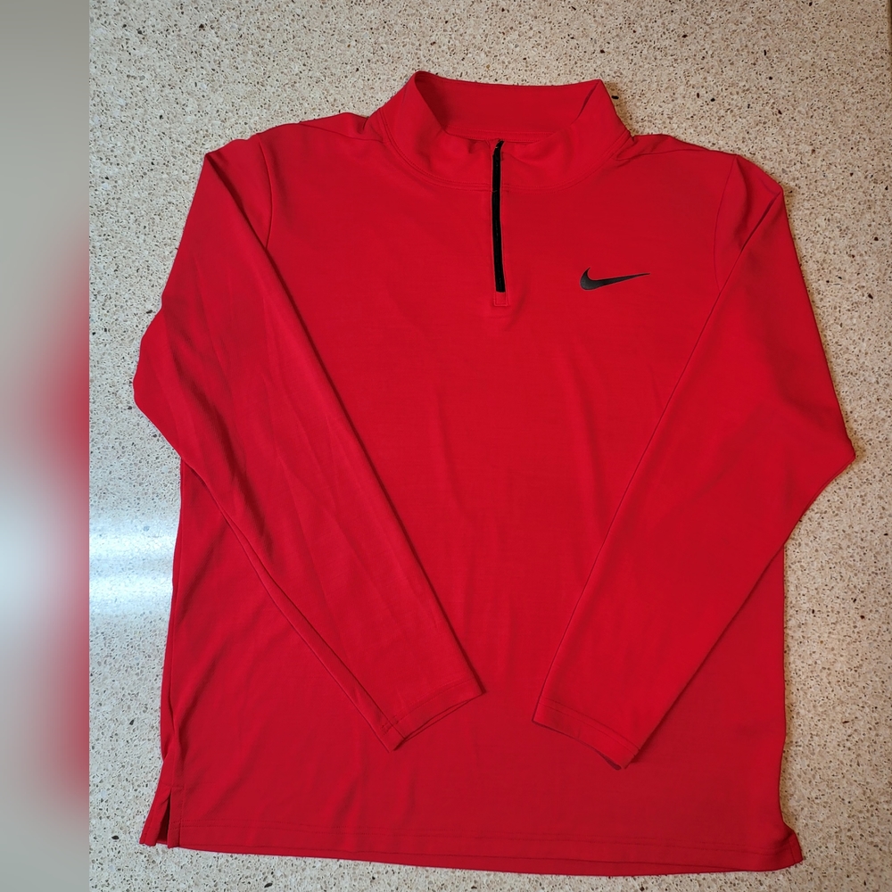 Men's Nike Dri Fit Long Sleeve Quarter Zip Red Shirt Size XLT